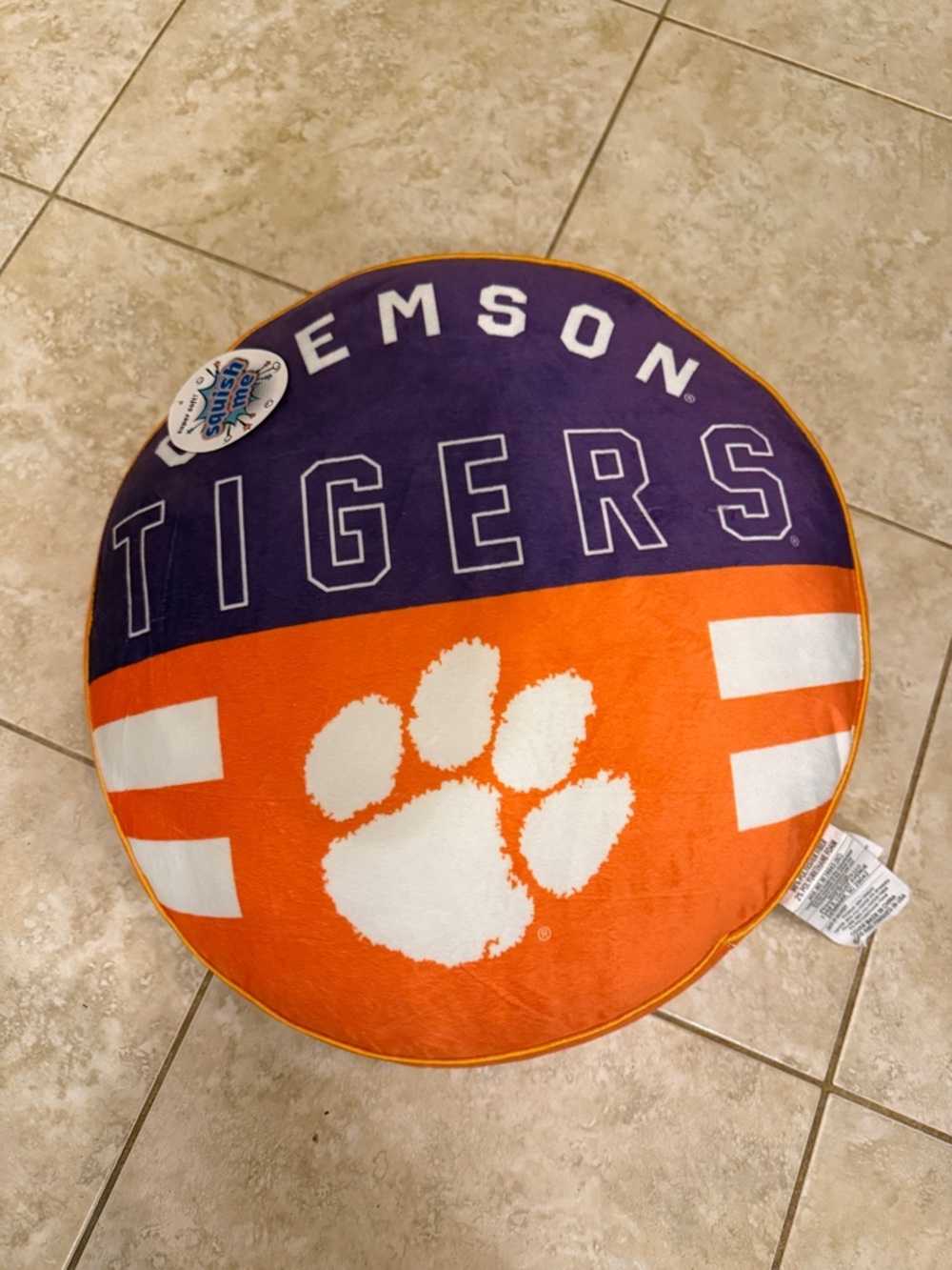 NWT Clemson Tigers Round Pillow - squish me - Purple & orange